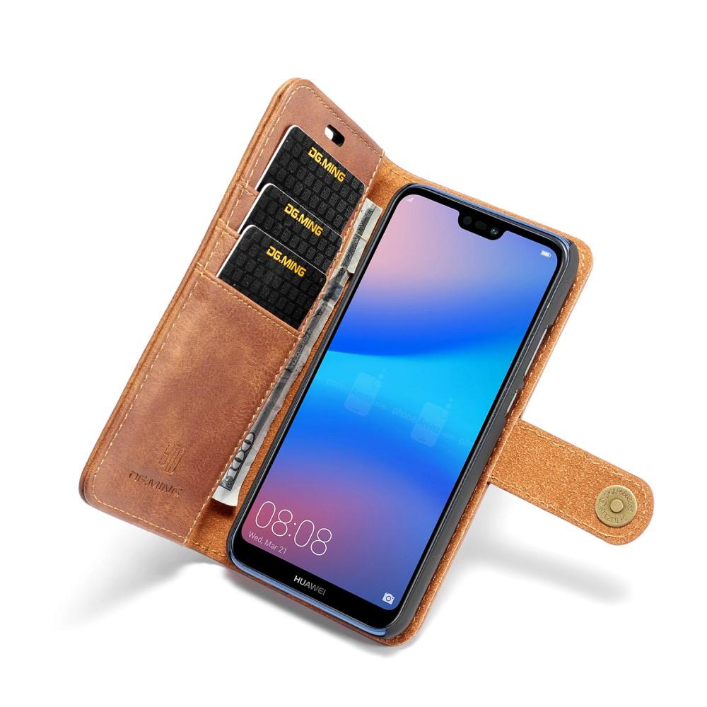 Huawei P20 Lite Lommeboketui med avtakbart deksel, Cognac