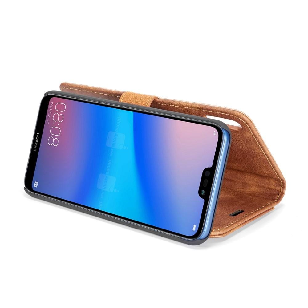 Huawei P20 Lite Lommeboketui med avtakbart deksel, Cognac