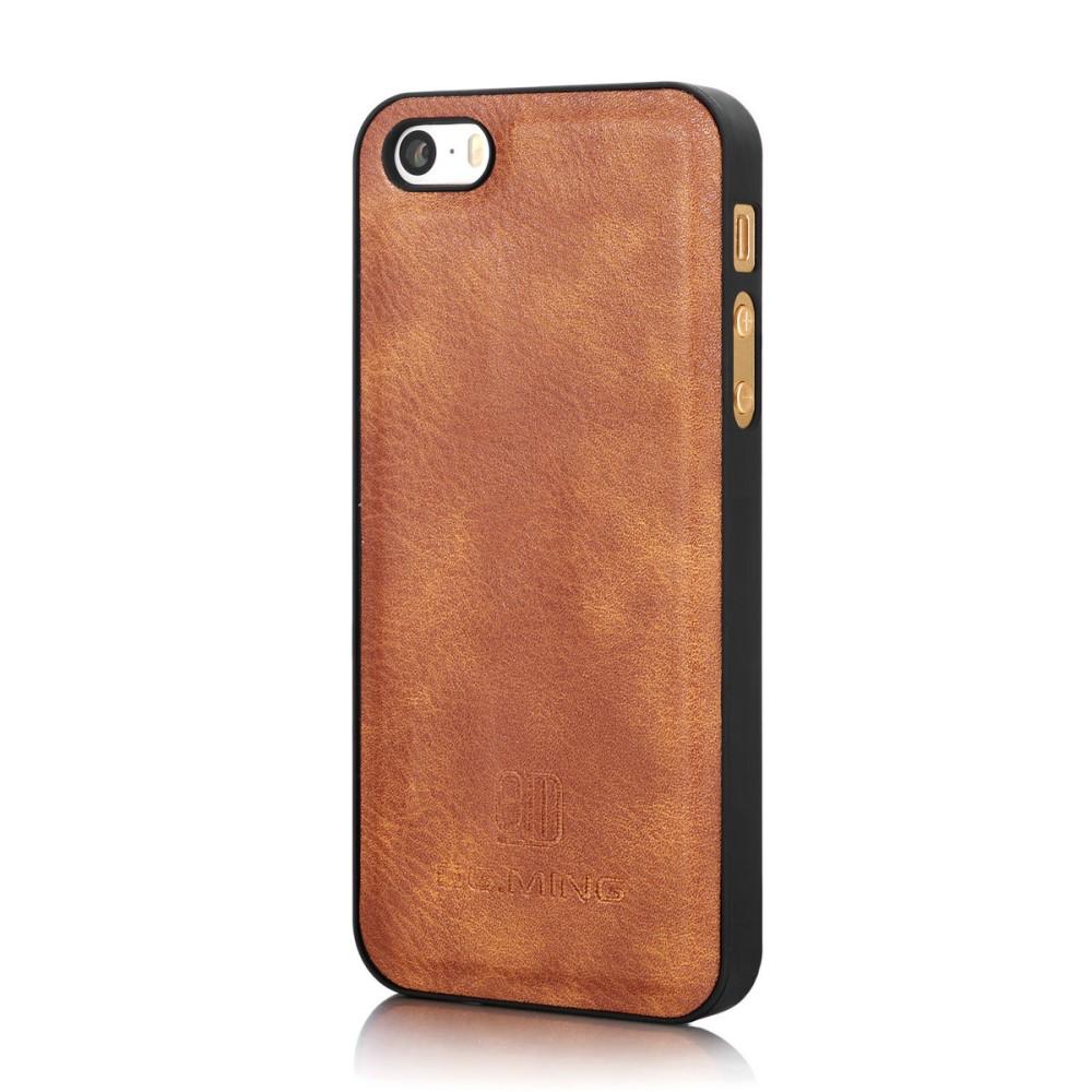 iPhone 5/5S/SE Lommeboketui med avtakbart deksel, Cognac