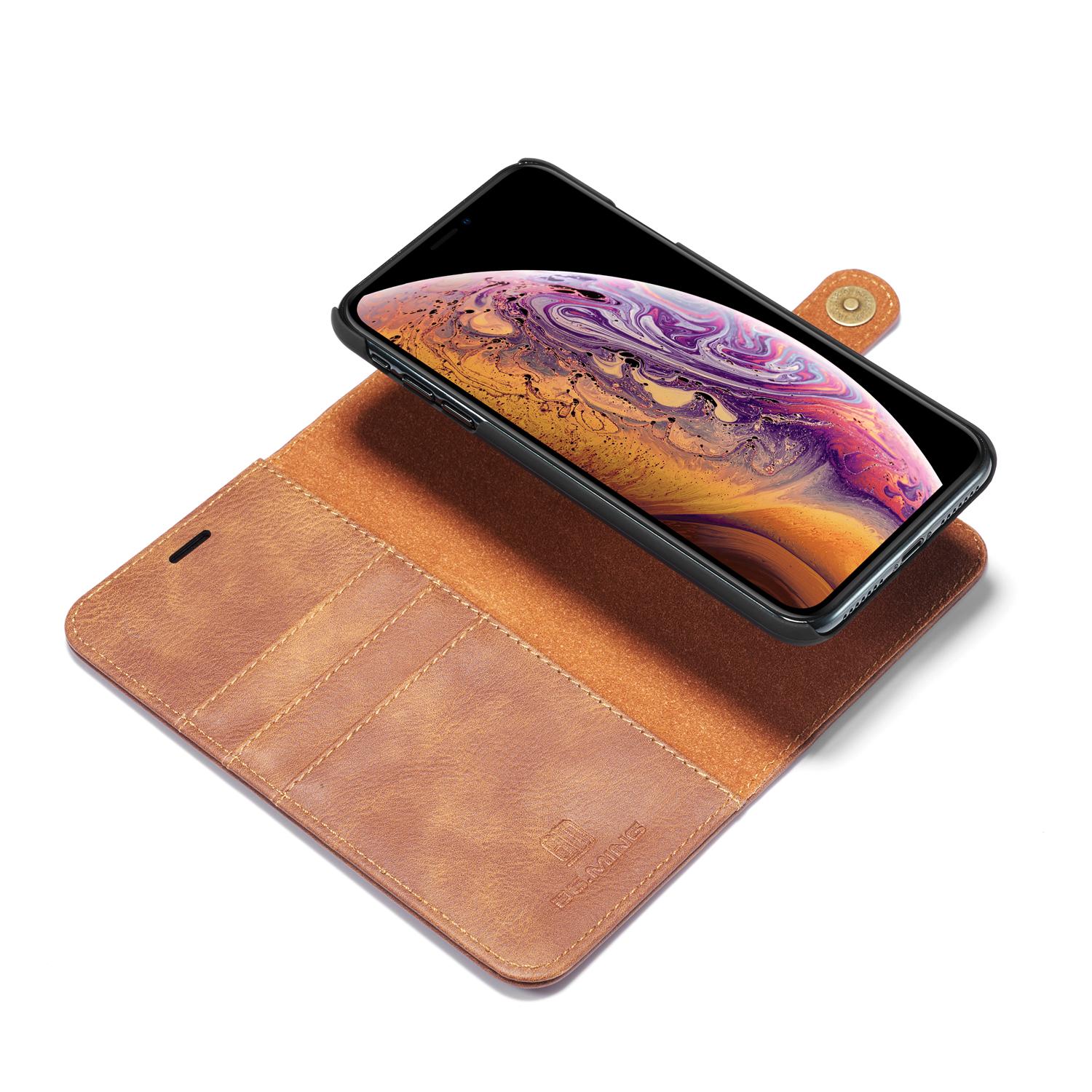 iPhone Xs Max Lommeboketui med avtakbart deksel, Cognac