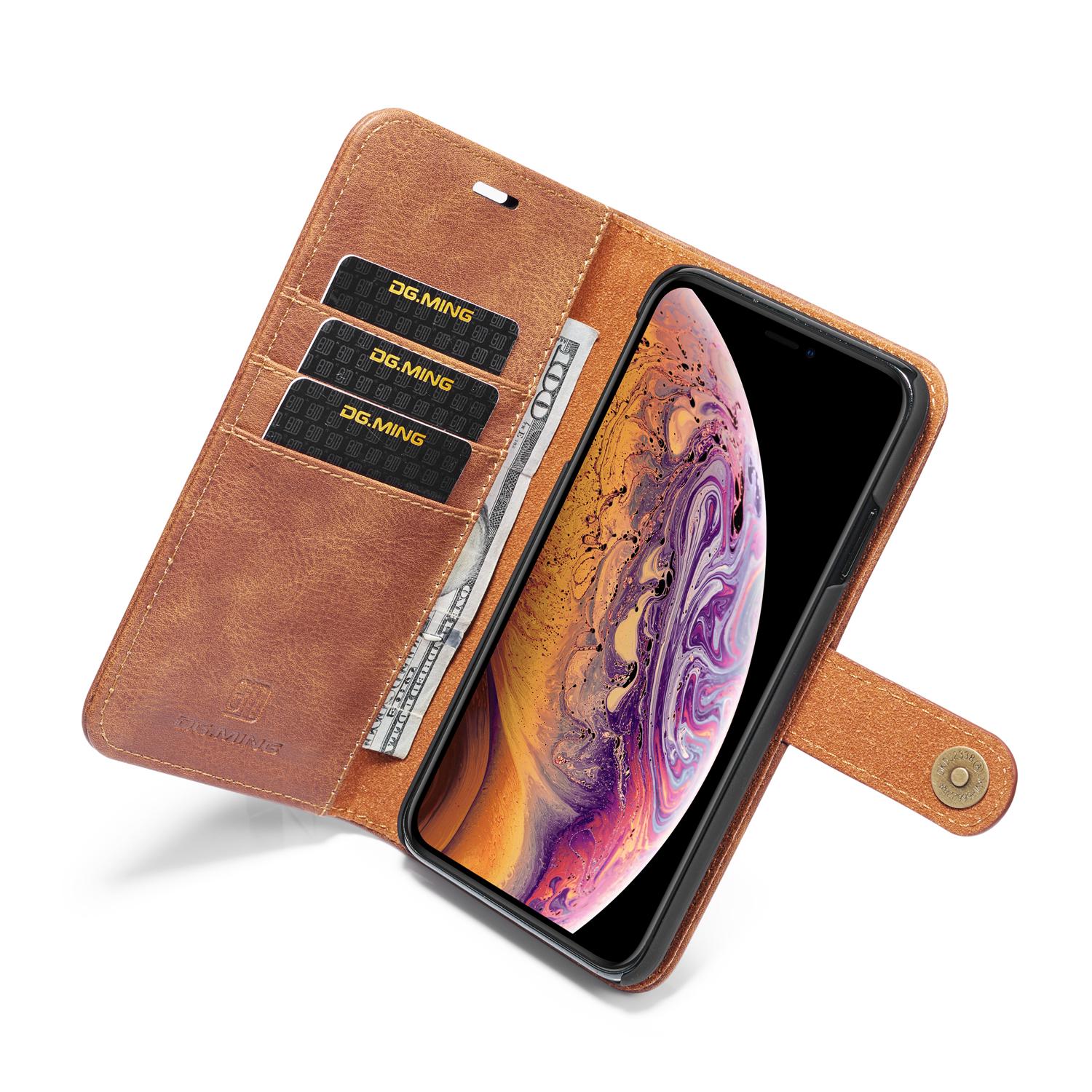 iPhone Xs Max Lommeboketui med avtakbart deksel, Cognac