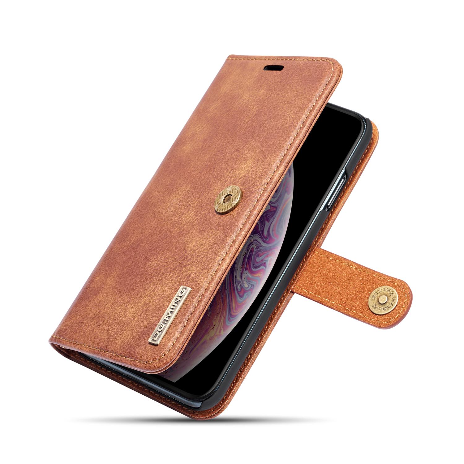 iPhone Xs Max Lommeboketui med avtakbart deksel, Cognac