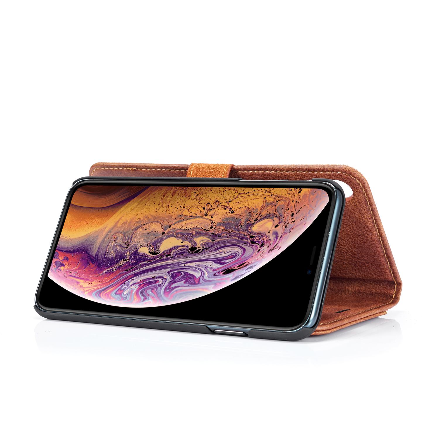 iPhone Xs Max Lommeboketui med avtakbart deksel, Cognac