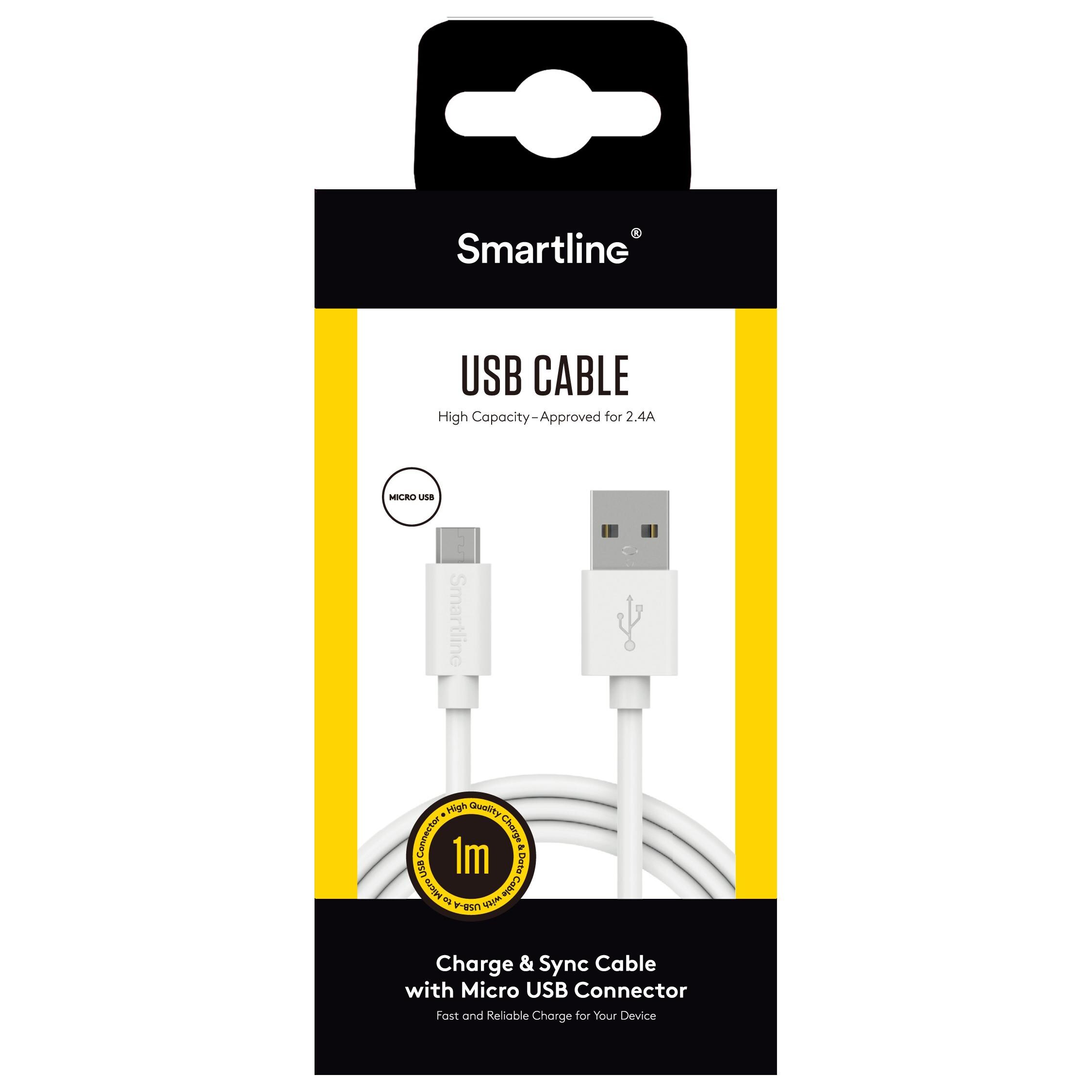 Ladekabel 1m MicroUSB, Hvit