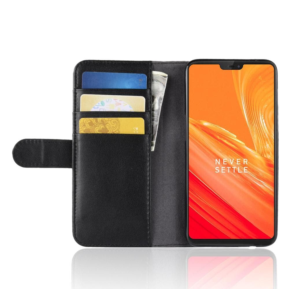  OnePlus 6 Lommeboketui i ekte skinn, Svart