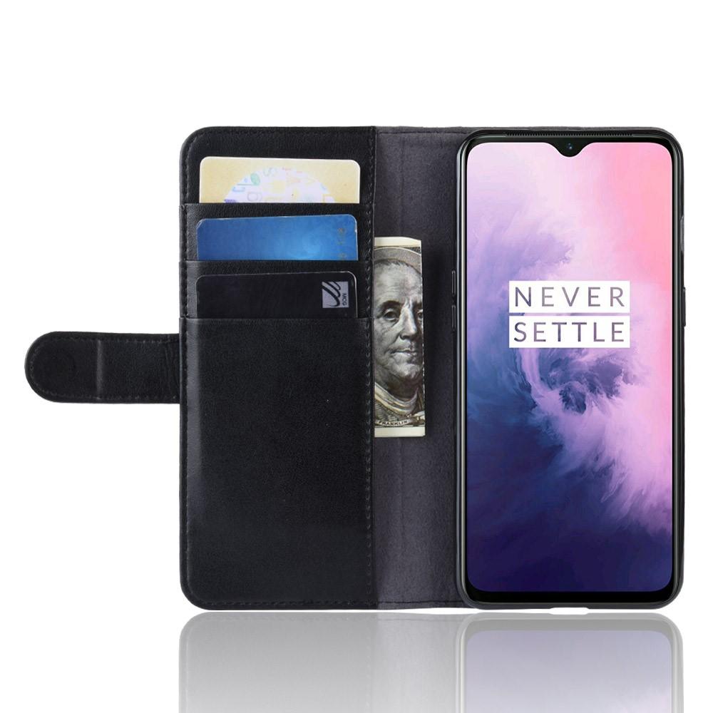  OnePlus 7 Lommeboketui i ekte skinn, Svart