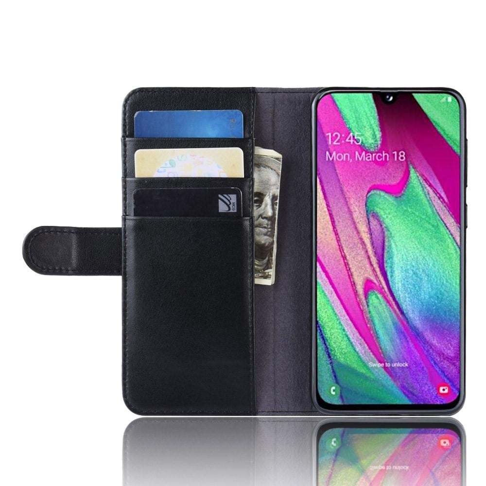 Samsung Galaxy A40 Lommeboketui i ekte skinn, Svart