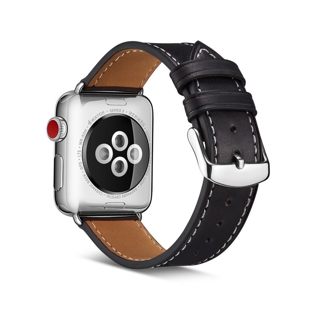 Apple Watch Series 4-6 40mm Reim i ekte skinn, Svart