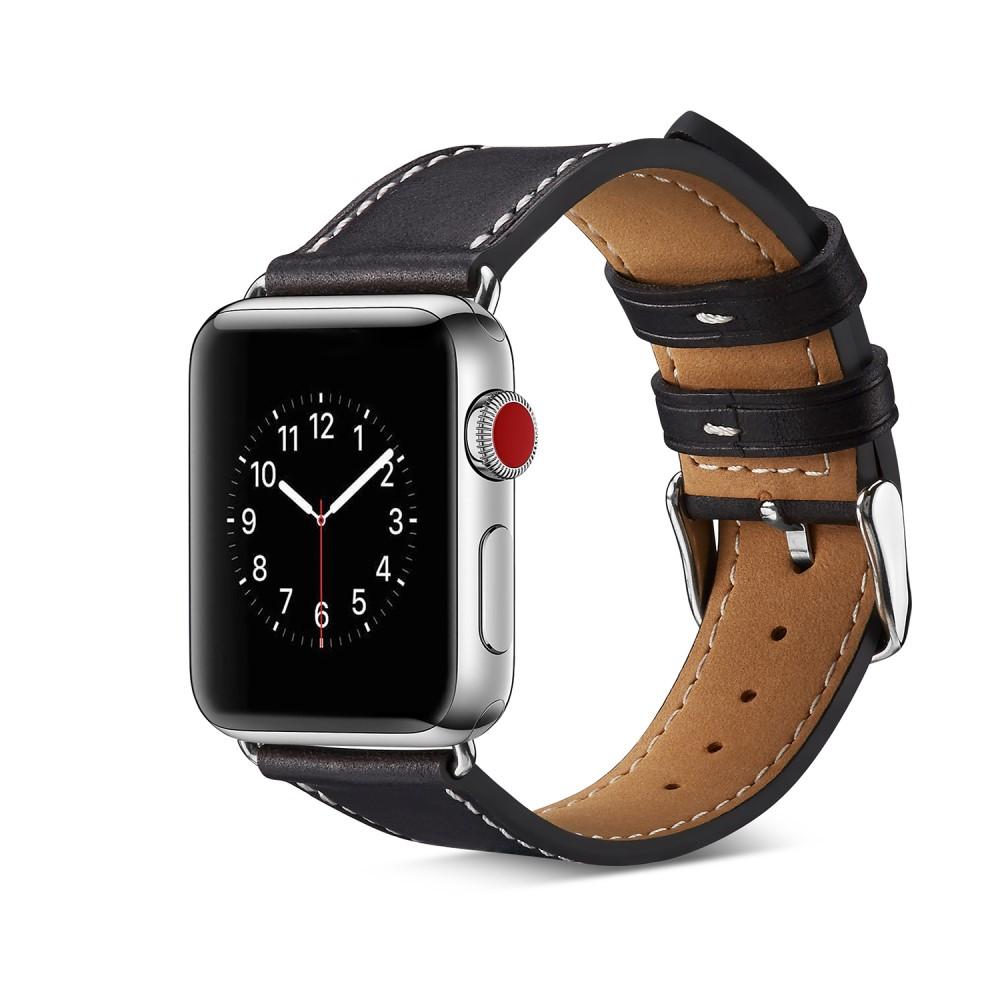 Apple Watch Series 9 41mm Reim i ekte skinn, Svart