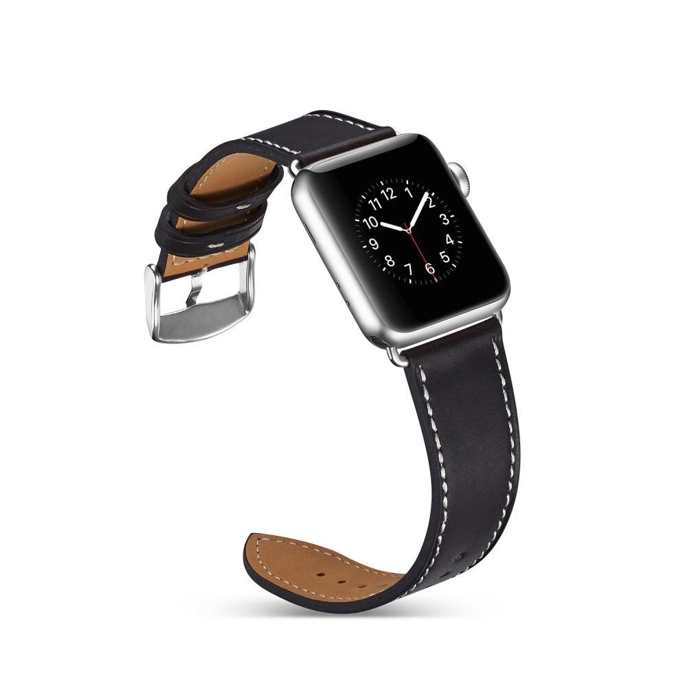 Apple Watch Series 8 41mm Reim i ekte skinn, Svart