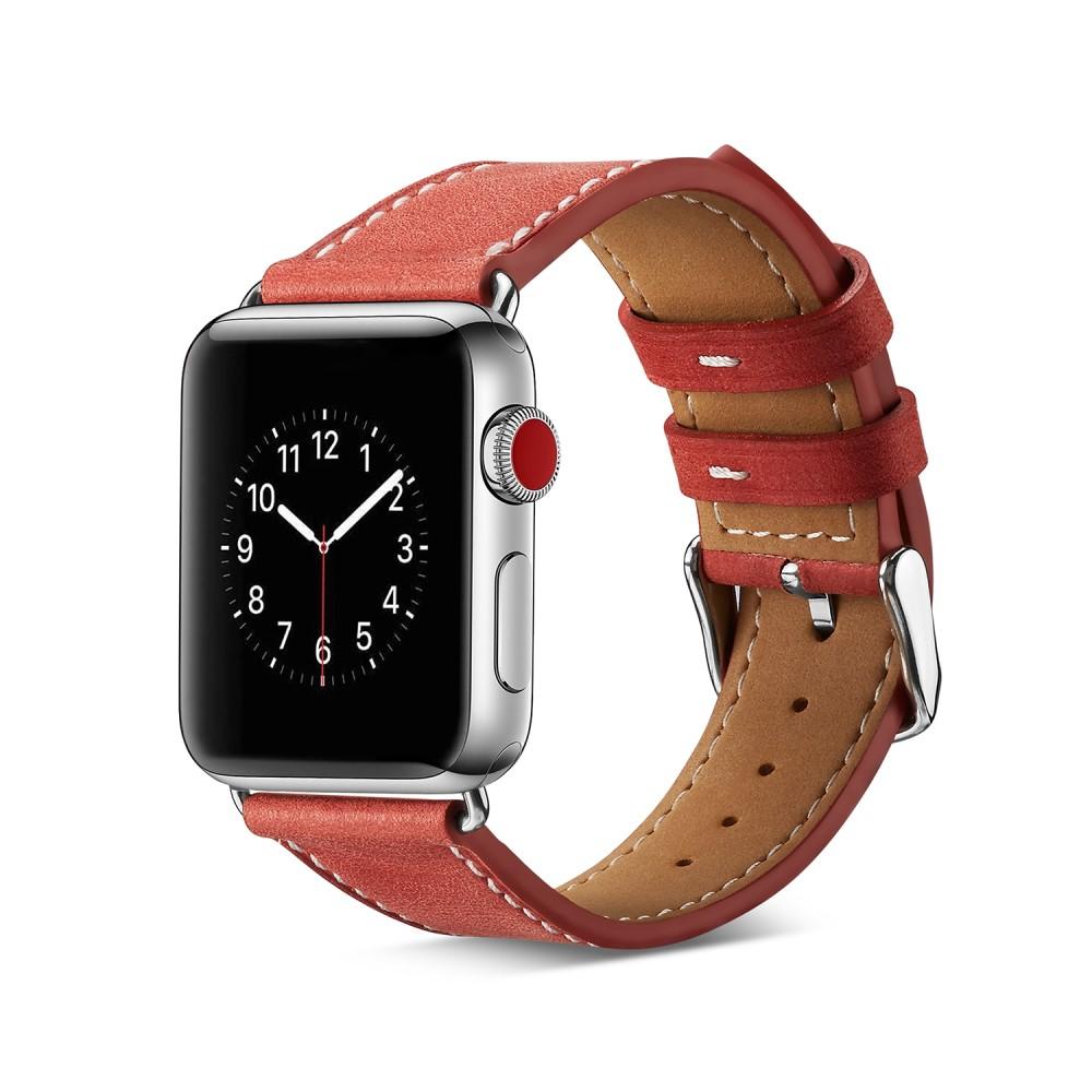 Apple Watch Series 9 41mm Reim i ekte skinn, Rød