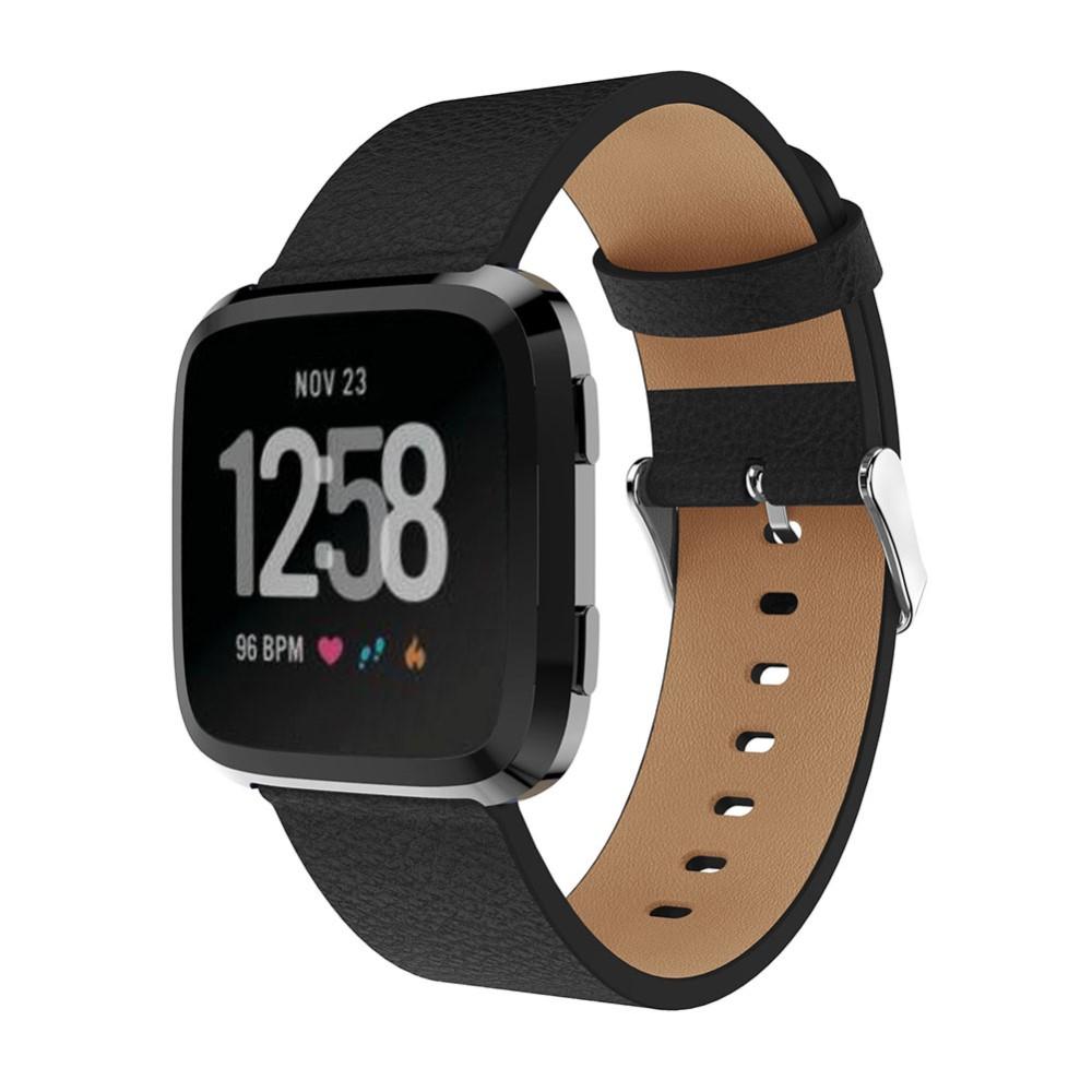 Fitbit Versa/Versa 2 Reim i ekte skinn, Svart