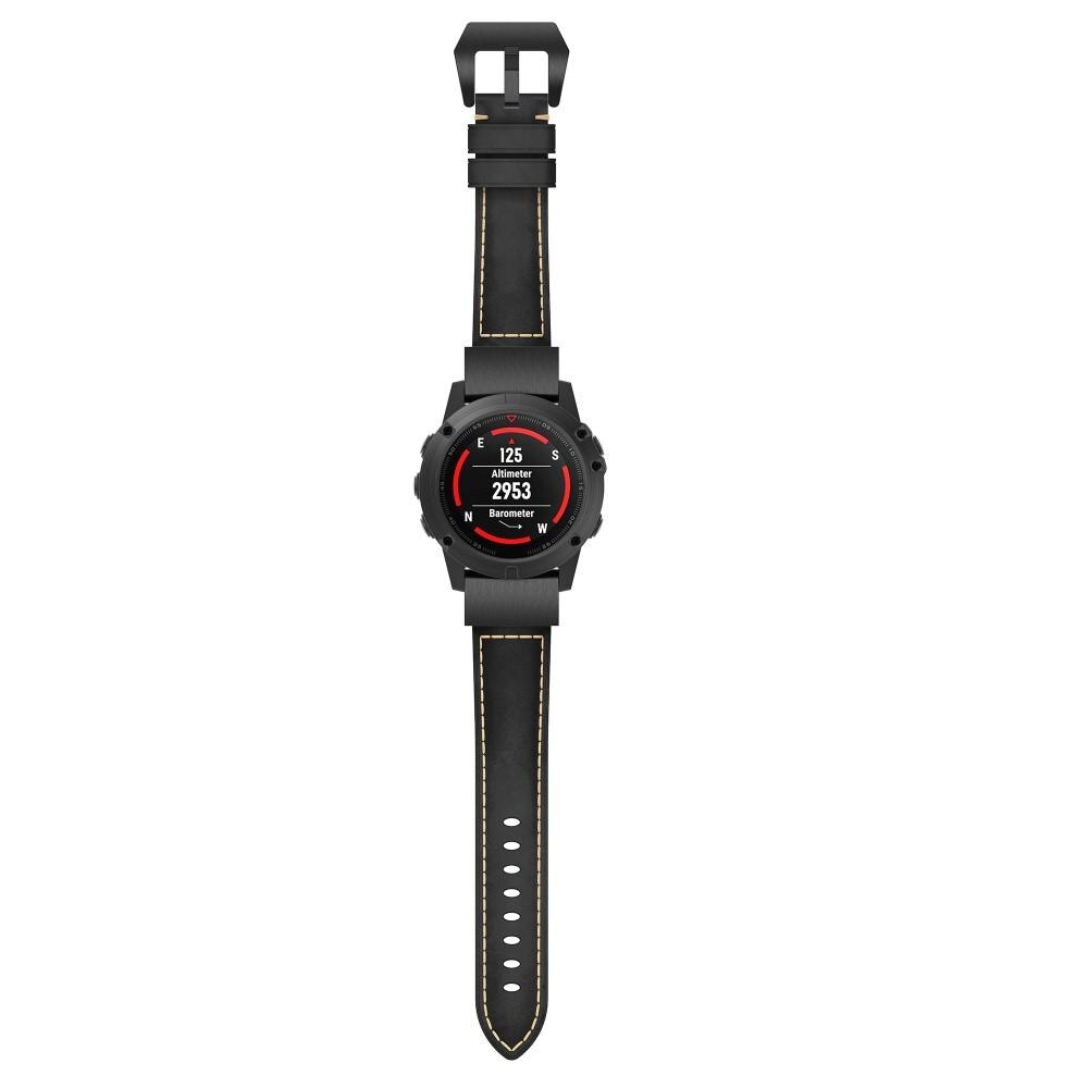 Garmin Fenix E 47mm Reim i ekte skinn, Svart