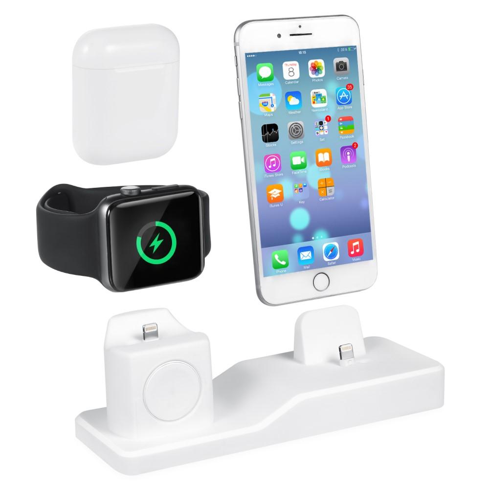 Ladestativ (3-i-1) for AirPods, Apple Watch og iPhone, Hvit