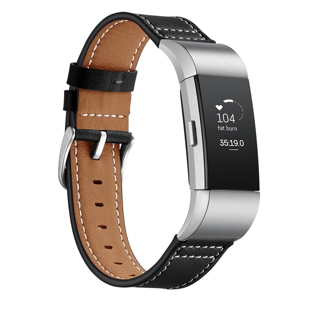 Fitbit Charge 2 Reim i ekte skinn, Svart