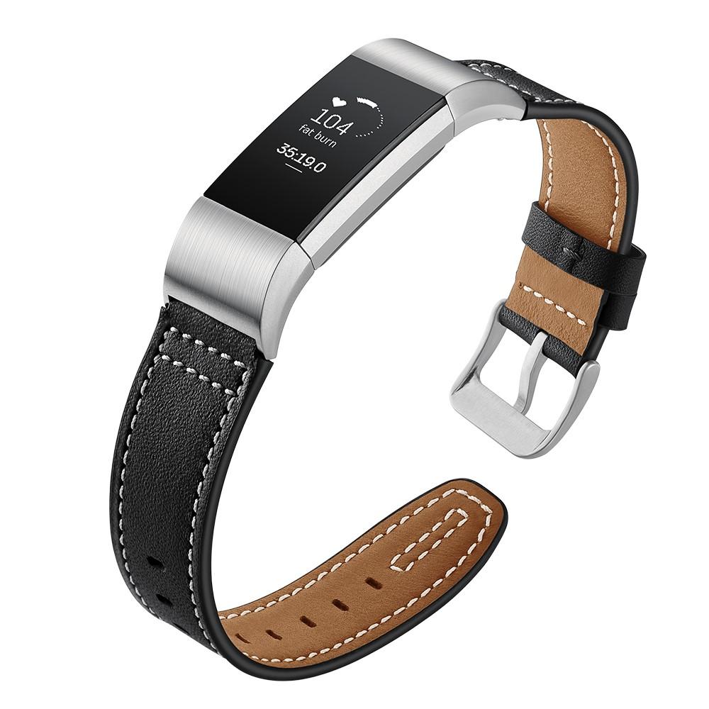 Fitbit Charge 2 Reim i ekte skinn, Svart