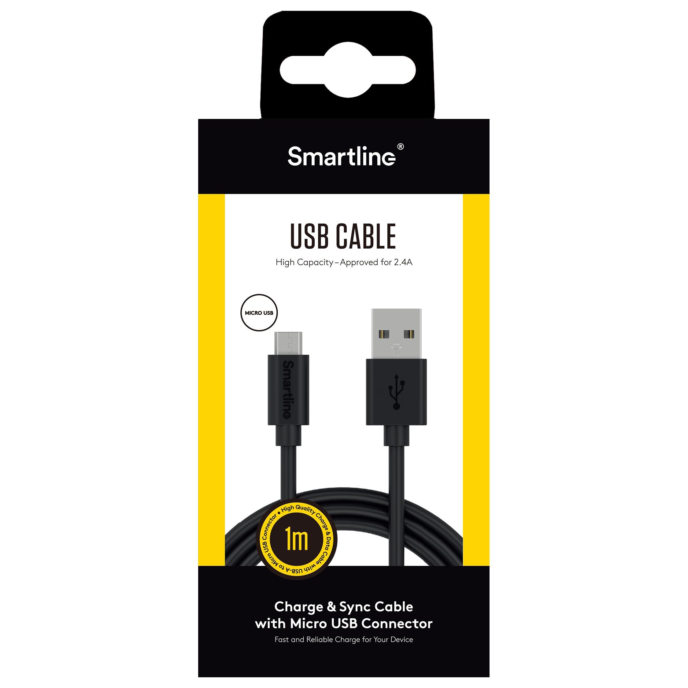 Ladekabel 1m MicroUSB, Hvit