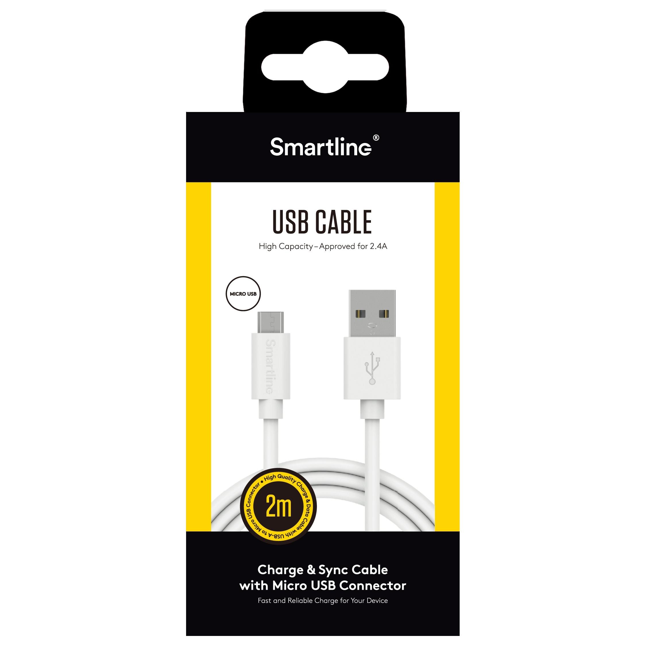 Ladekabel 2m MicroUSB, Hvit